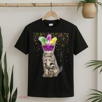 Cat Mardi Gras Mask and Beads T-Shirt thumb 2