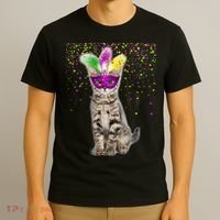 Cat Mardi Gras Mask and Beads T-Shirt thumb 3