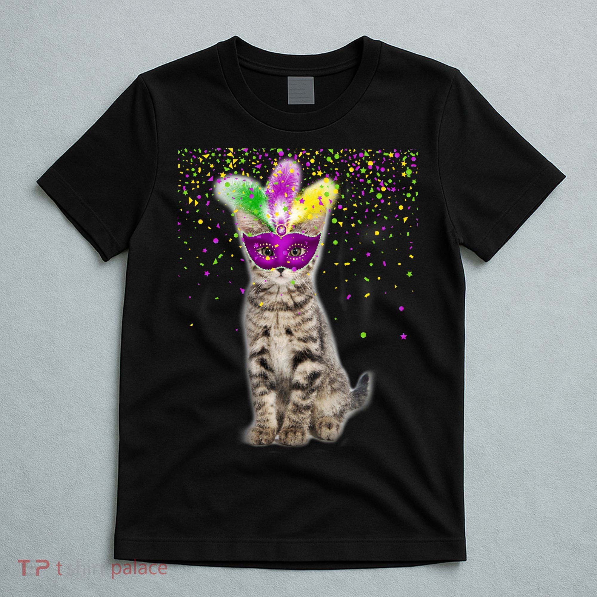 Cat Mardi Gras Mask and Beads T-Shirt