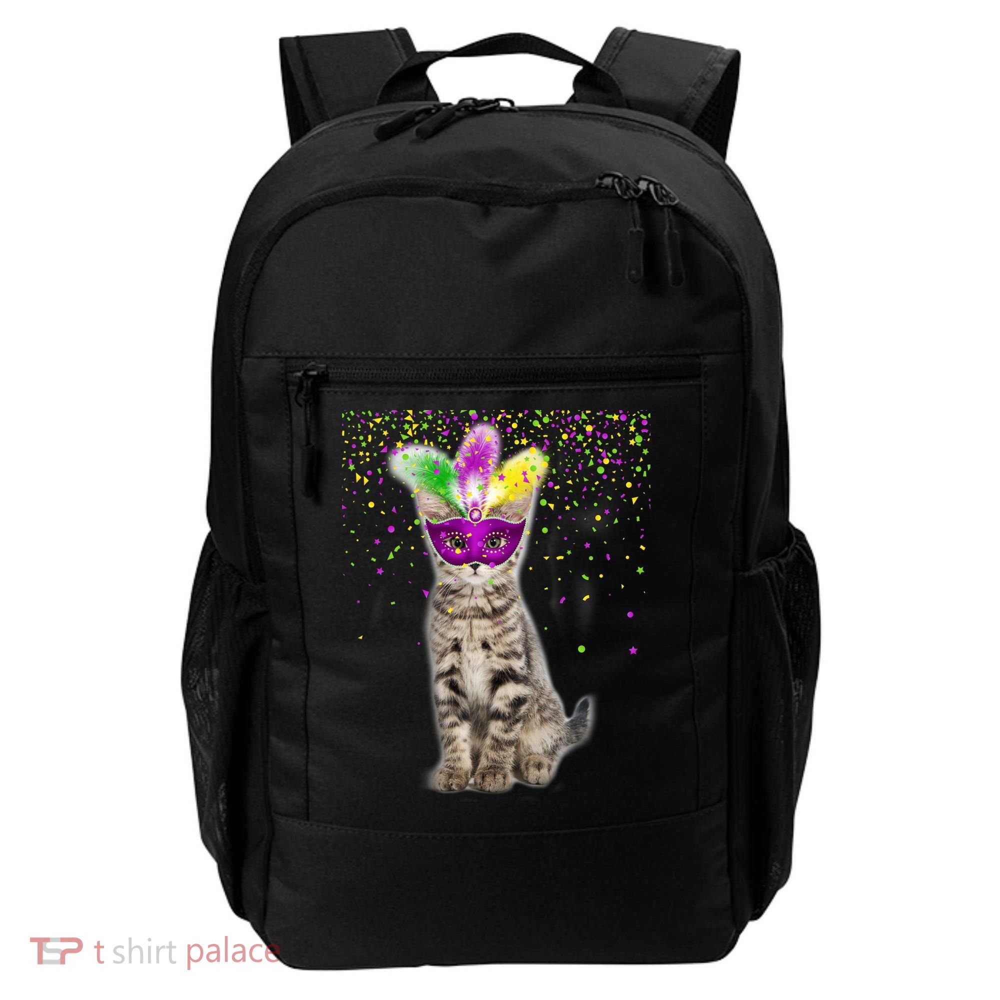 Cat Mardi Gras Mask and Beads Backpack
