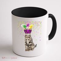 Cat Mardi Gras Mask and Beads Coffee Mug thumb 1