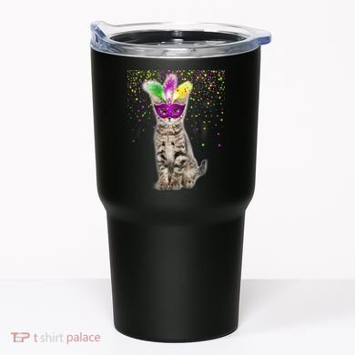 Cat Mardi Gras Mask and Beads Tumbler