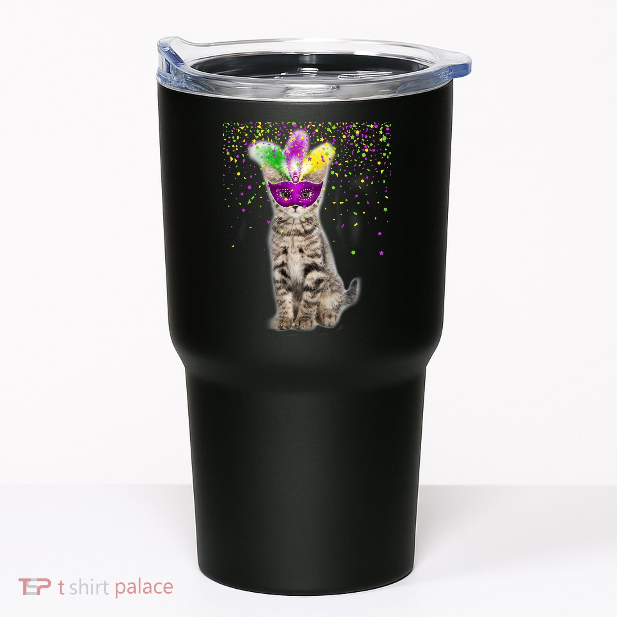 Cat Mardi Gras Mask and Beads Tumbler