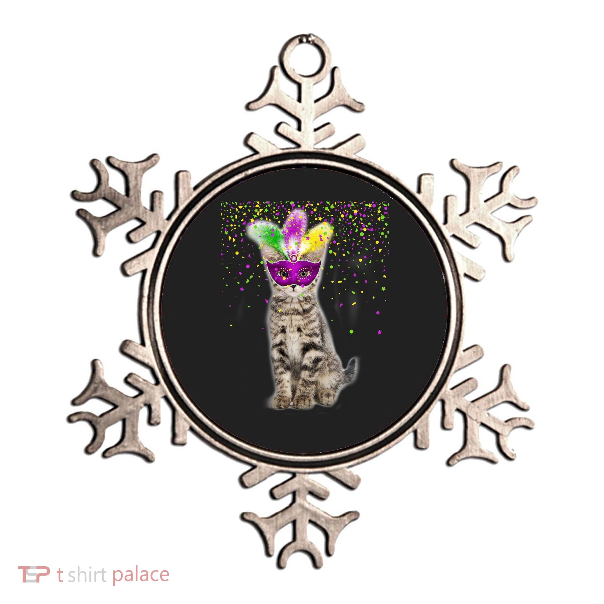 Cat Mardi Gras Mask and Beads Ornament