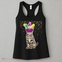 Cat Mardi Gras Mask and Beads Women's Tank Top thumb 3