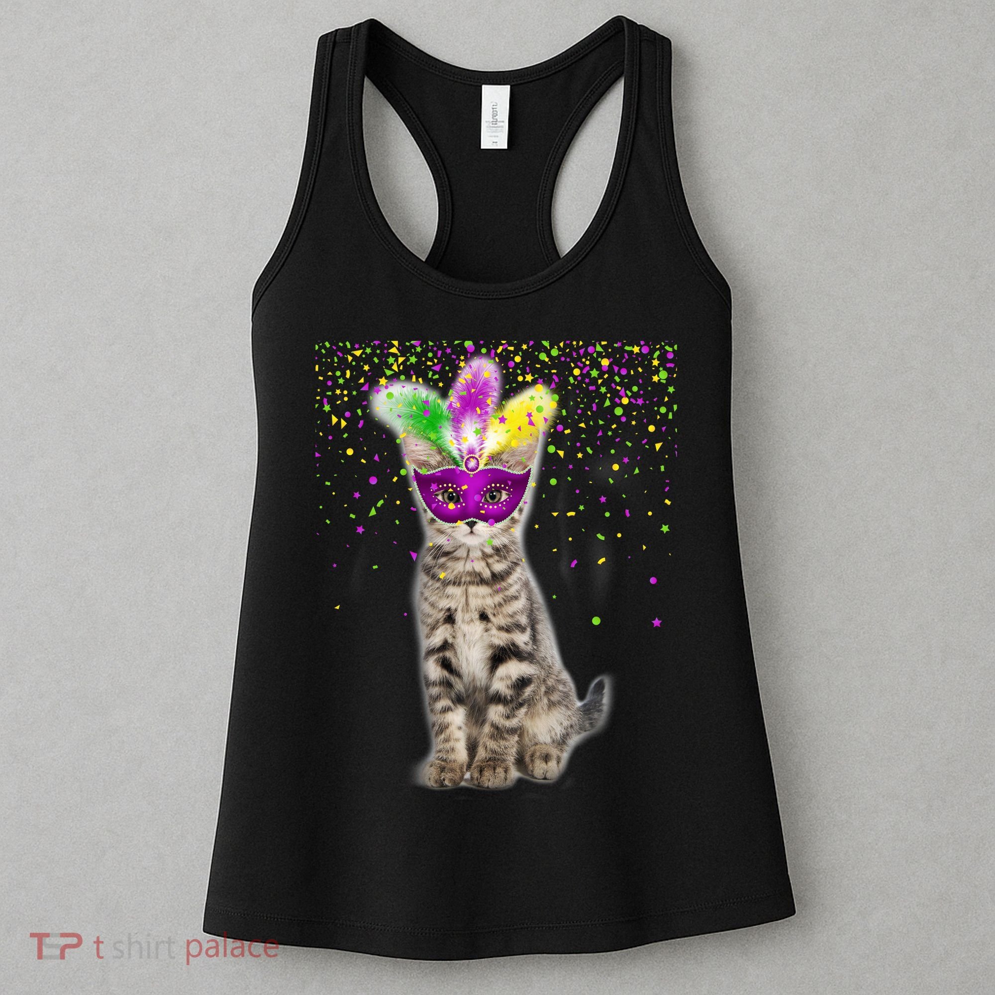 Cat Mardi Gras Mask and Beads Women's Tank Top