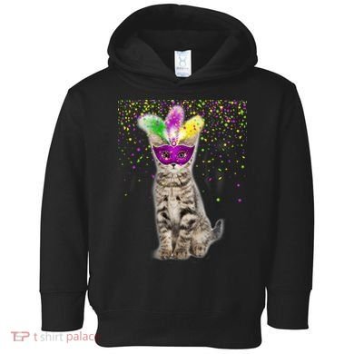 Cat Mardi Gras Mask and Beads Toddler Hoodie