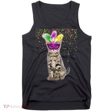 Cat Mardi Gras Mask and Beads Tank Top