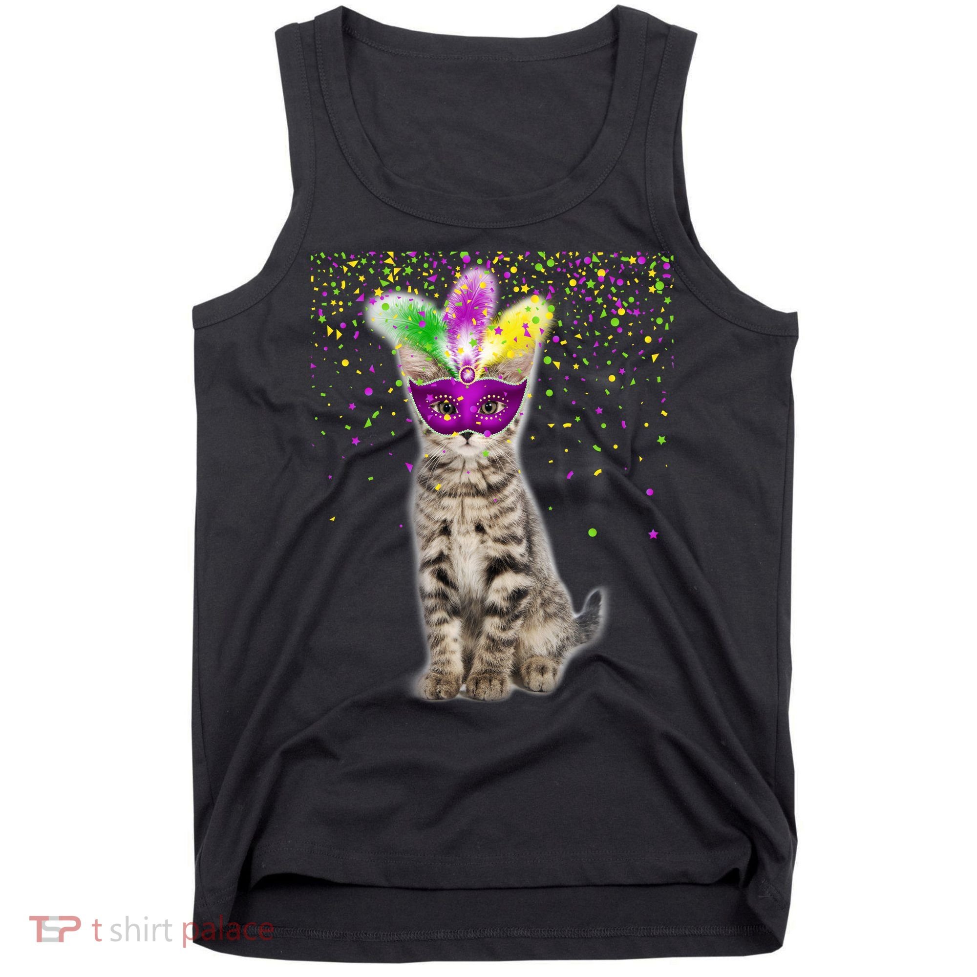 Cat Mardi Gras Mask and Beads Tank Top