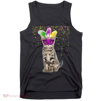Cat Mardi Gras Mask and Beads Tank Top