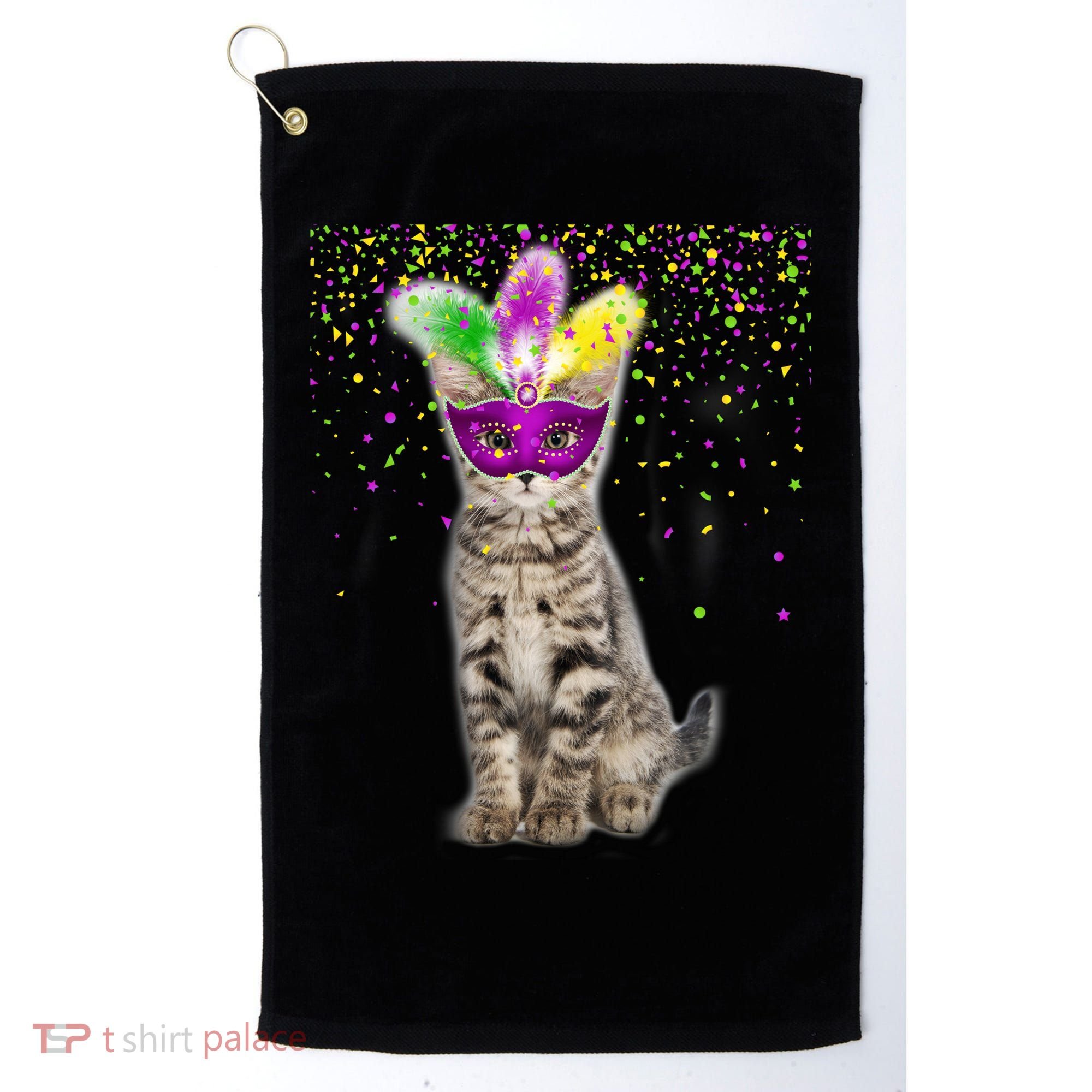 Cat Mardi Gras Mask and Beads Golf Towel