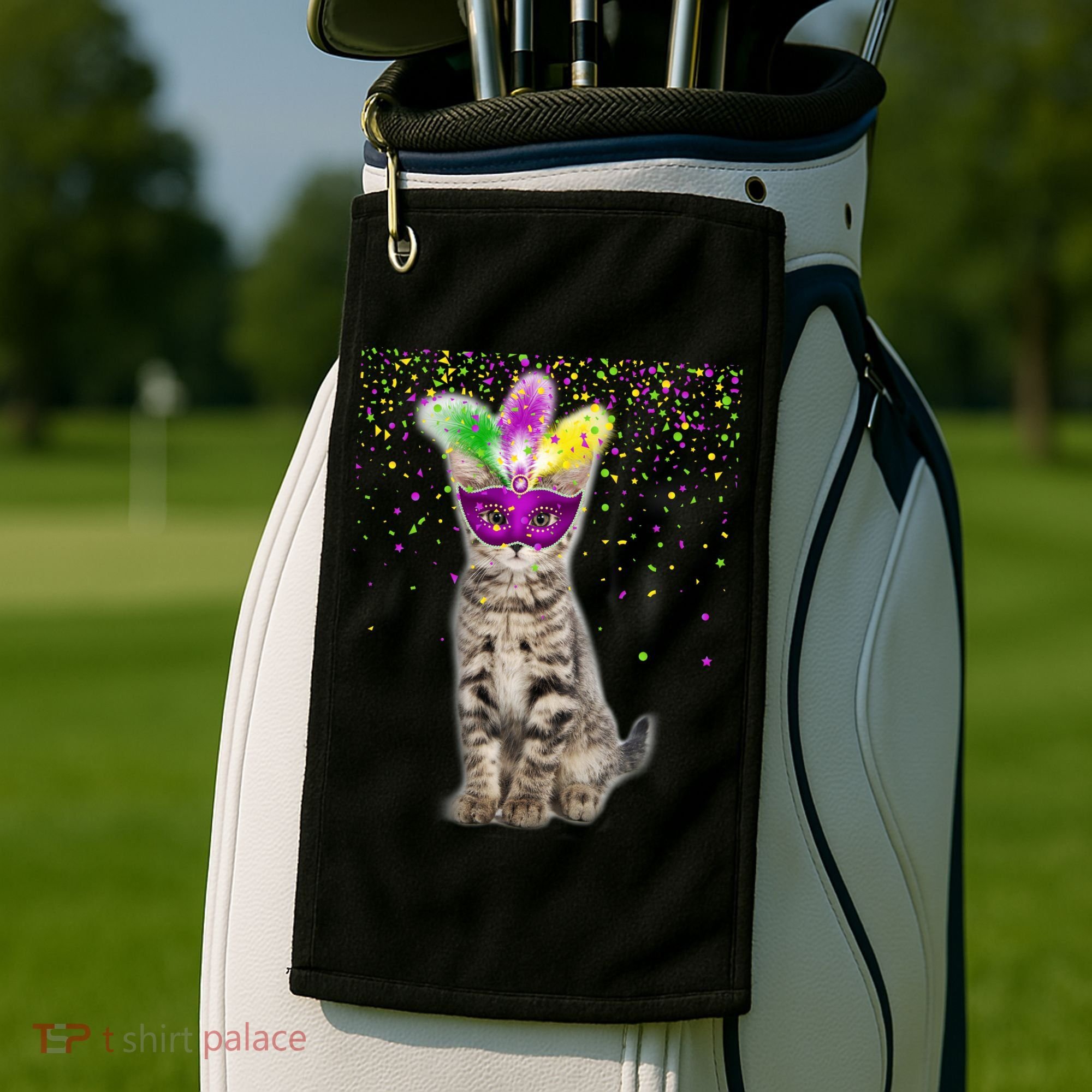 Cat Mardi Gras Mask and Beads Golf Towel
