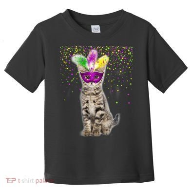 Cat Mardi Gras Mask and Beads Toddler T-Shirt