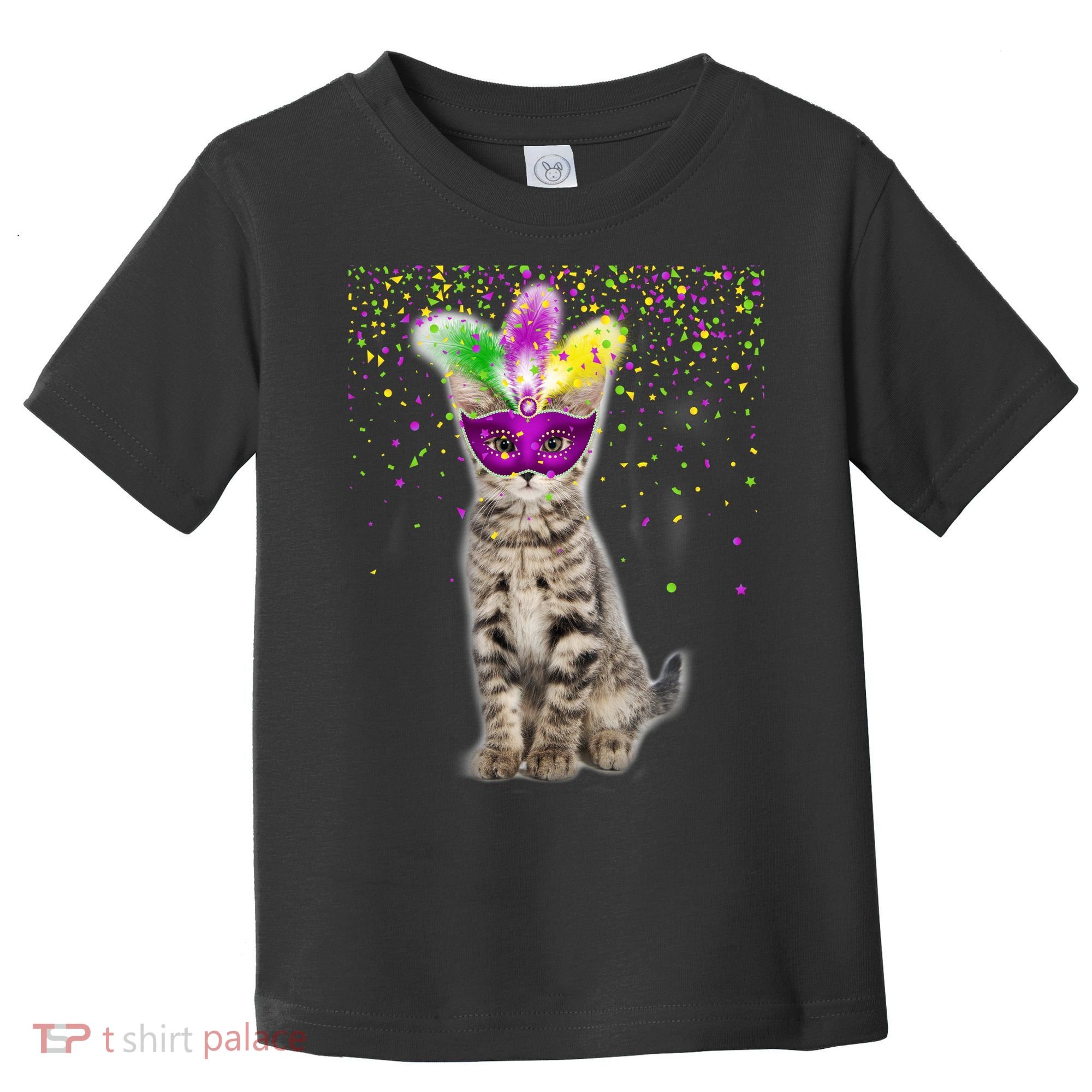 Cat Mardi Gras Mask and Beads Toddler T-Shirt
