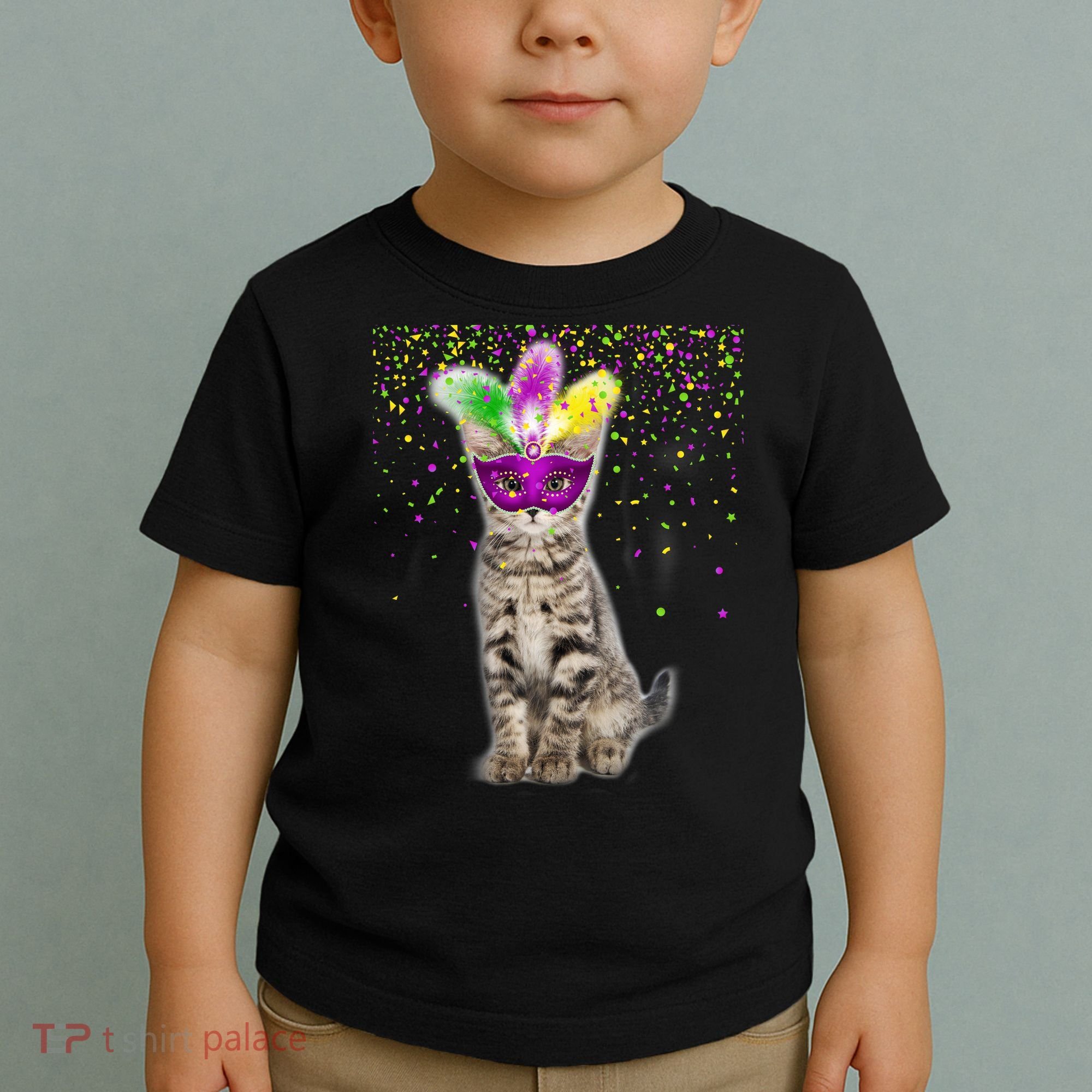Cat Mardi Gras Mask and Beads Toddler T-Shirt