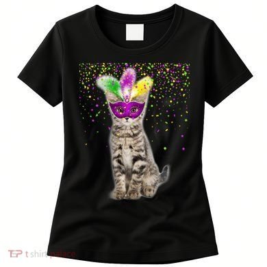 Cat Mardi Gras Mask and Beads Women's T-Shirt