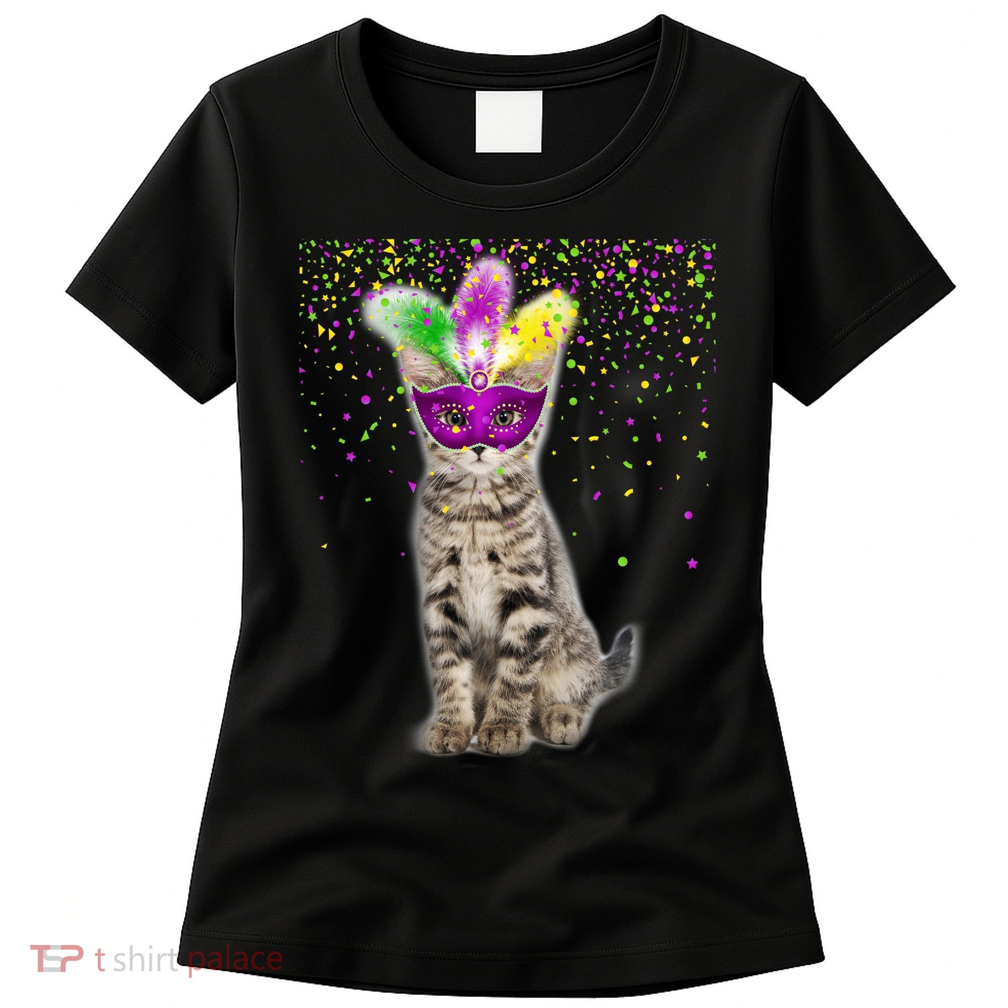 Cat Mardi Gras Mask and Beads Women's T-Shirt