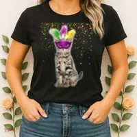Cat Mardi Gras Mask and Beads Women's T-Shirt thumb 2