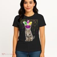 Cat Mardi Gras Mask and Beads Women's T-Shirt thumb 4