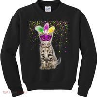 Cat Mardi Gras Mask and Beads Kids Sweatshirt thumb 0