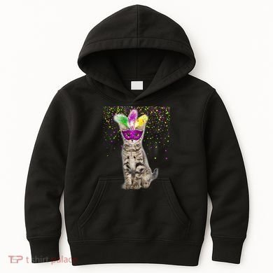 Cat Mardi Gras Mask and Beads Kids Hoodie