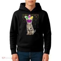 Cat Mardi Gras Mask and Beads Kids Hoodie thumb 4