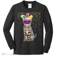 Cat Mardi Gras Mask and Beads Kids Long Sleeve Shirt thumb 0
