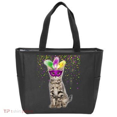 Cat Mardi Gras Mask and Beads Tote Bag