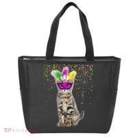 Cat Mardi Gras Mask and Beads Tote Bag thumb 0