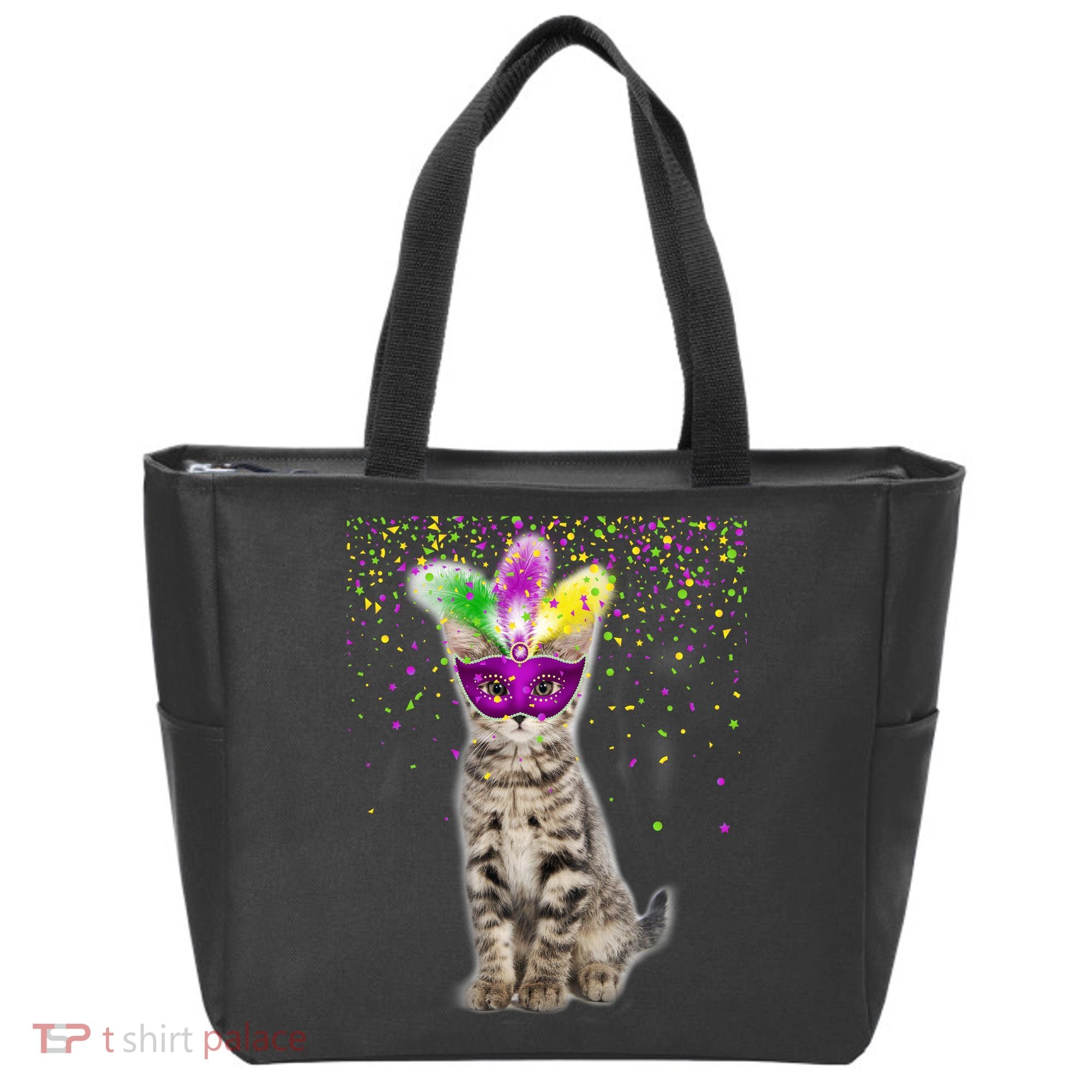 Cat Mardi Gras Mask and Beads Tote Bag