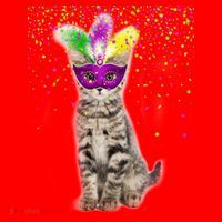 Cat Mardi Gras Mask and Beads Santa Hat thumb 1