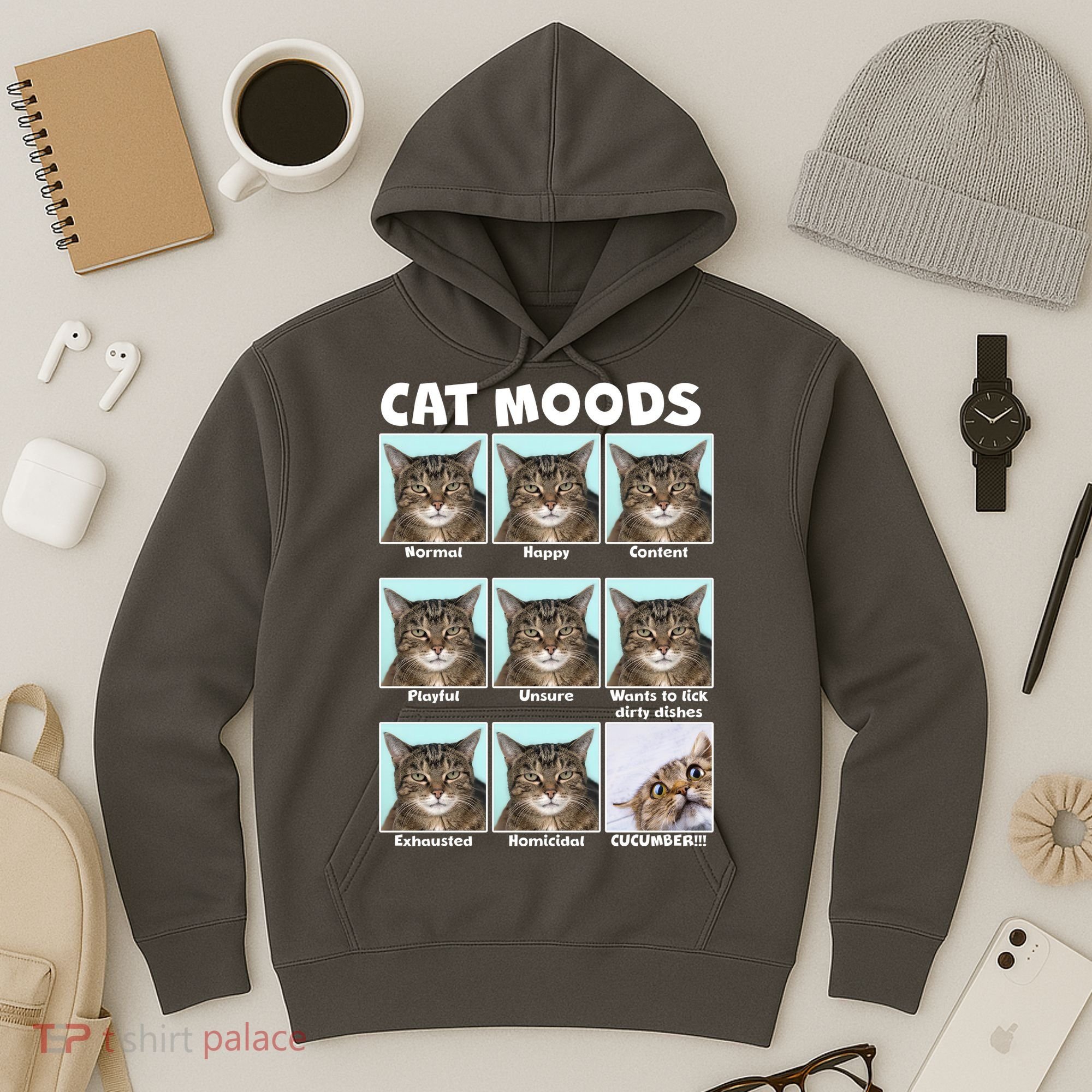 Cat Moods Funny Meme Hoodie