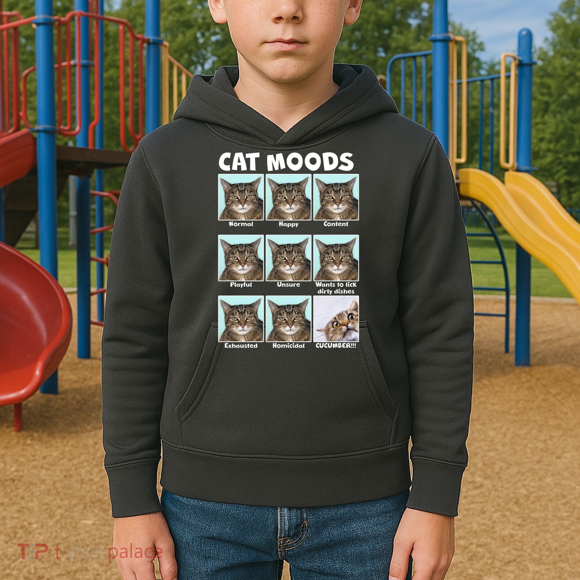 Cat Moods Funny Meme Kids Hoodie