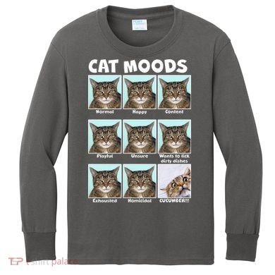 Cat Moods Funny Meme Kids Long Sleeve Shirt