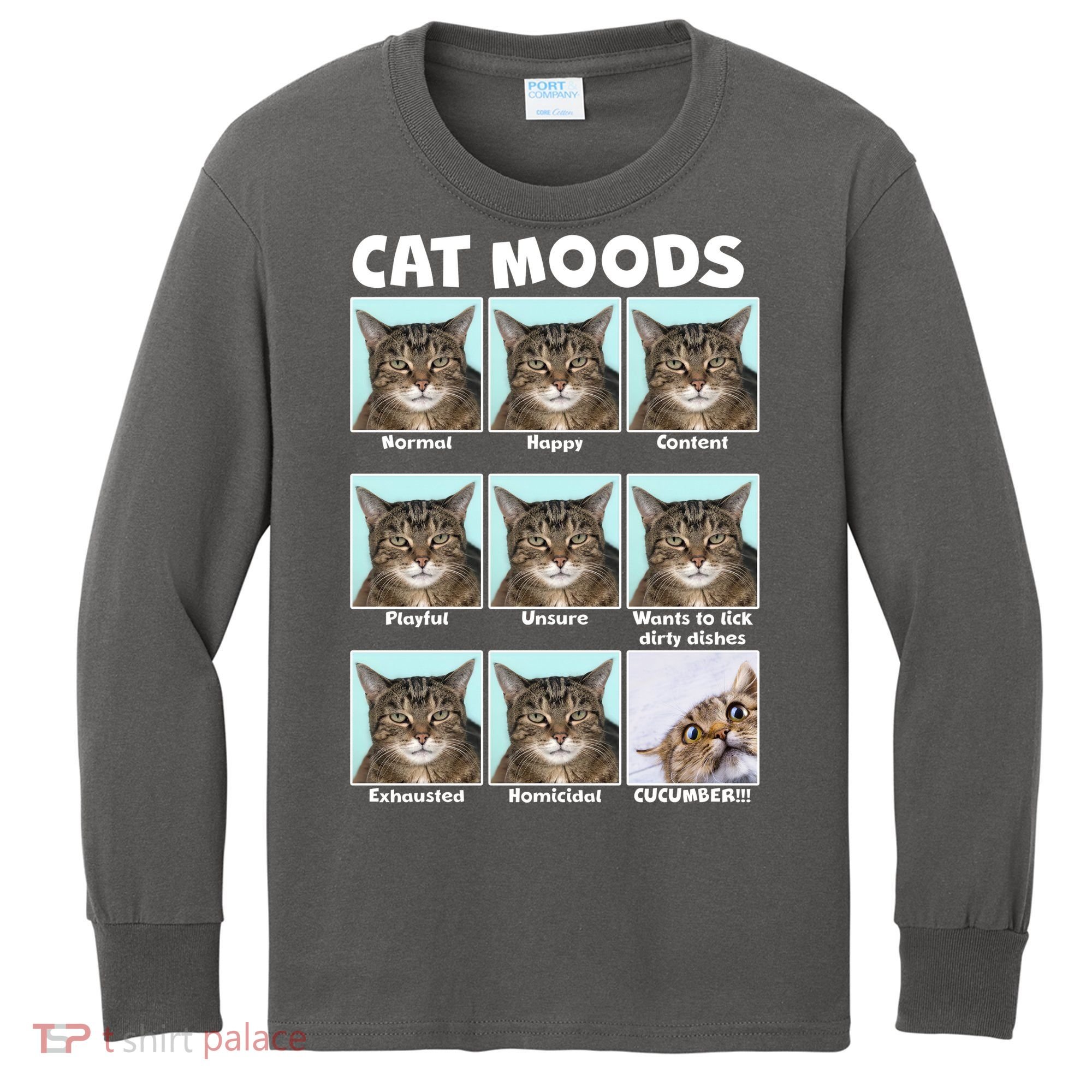 Cat Moods Funny Meme Kids Long Sleeve Shirt