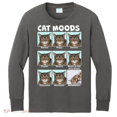 Cat Moods Funny Meme Kids Long Sleeve Shirt