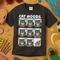 Cat Moods Funny Meme Kids T-Shirt thumb 3