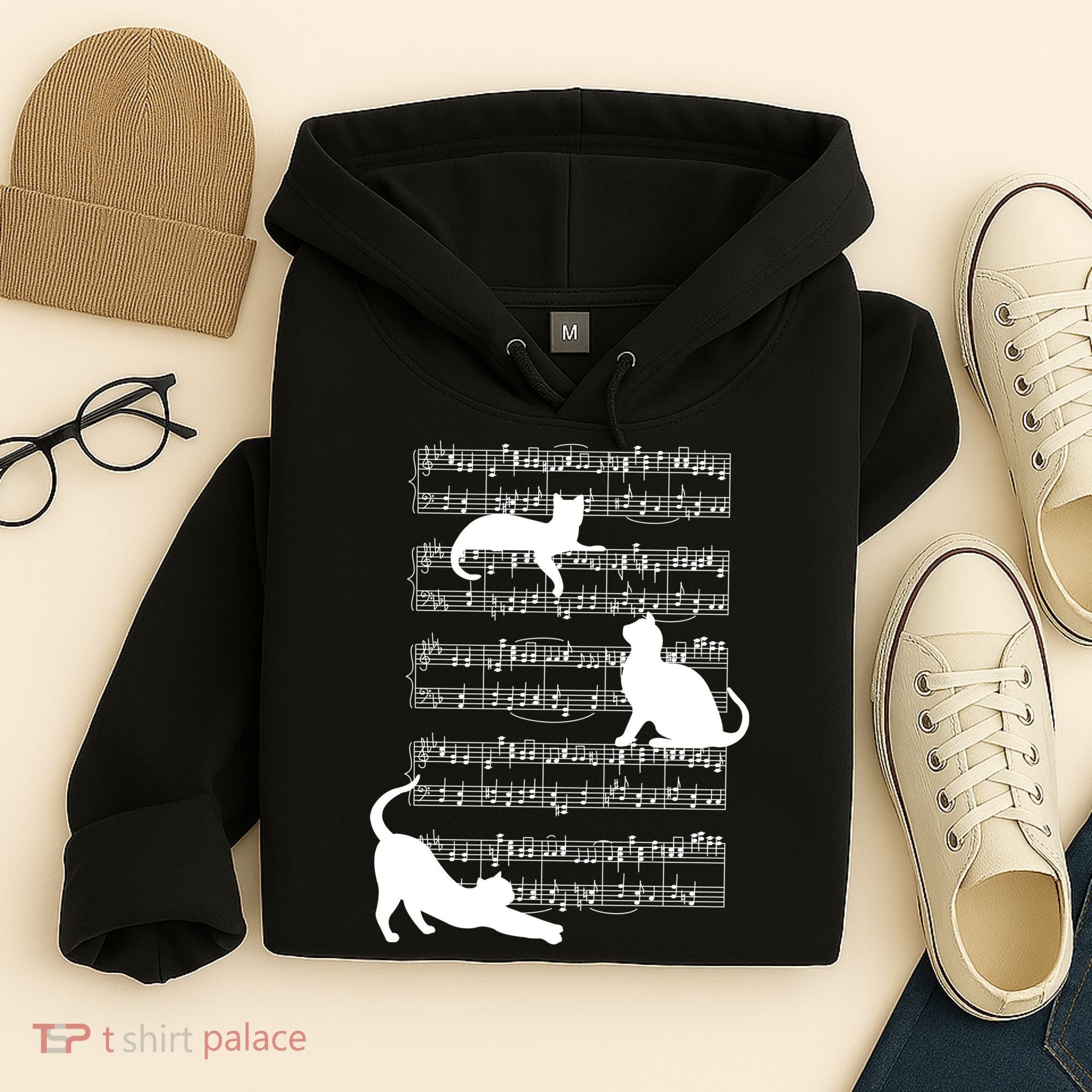 Cat Music Note Sheet Hoodie