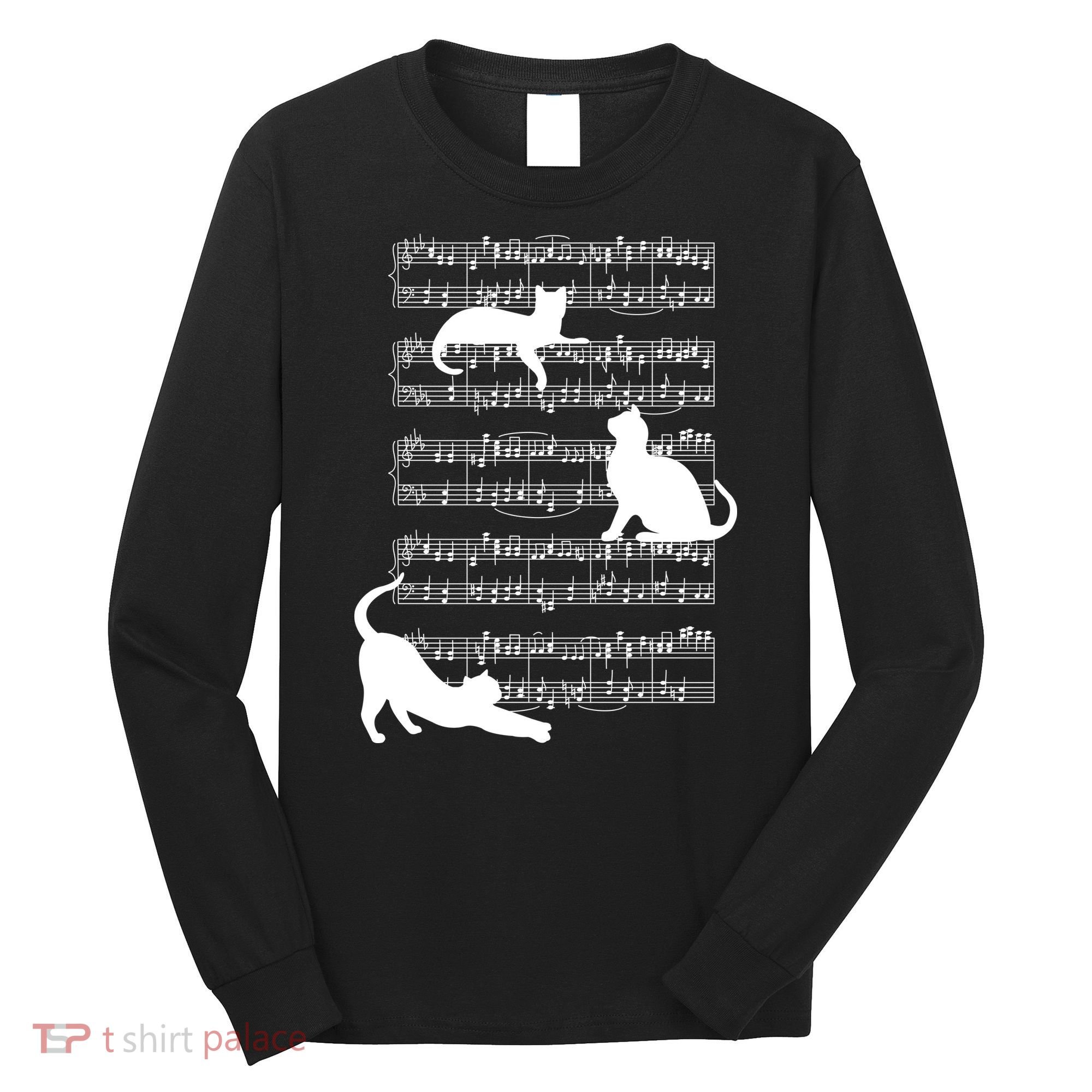 Cat Music Note Sheet Long Sleeve Shirt
