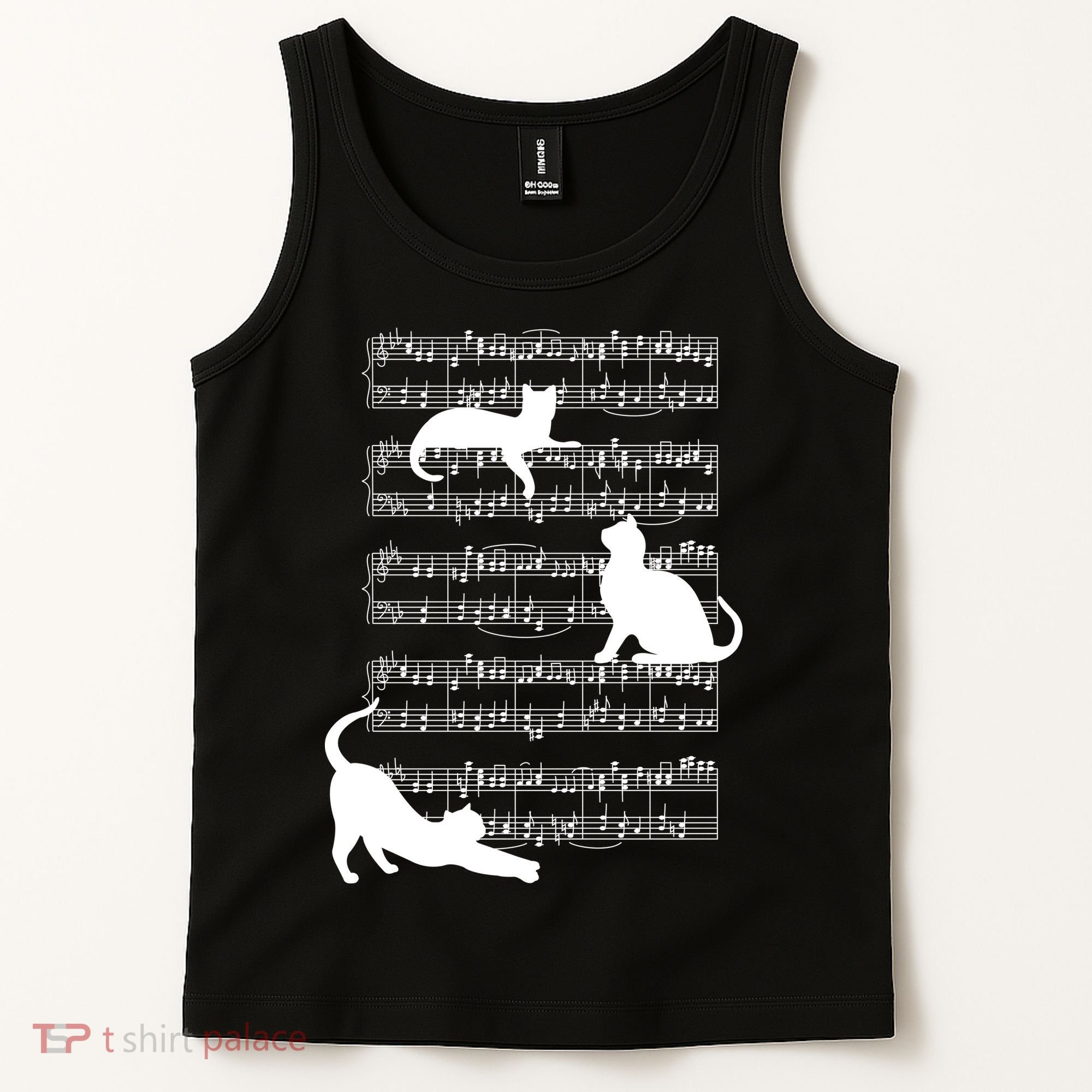 Cat Music Note Sheet Tank Top