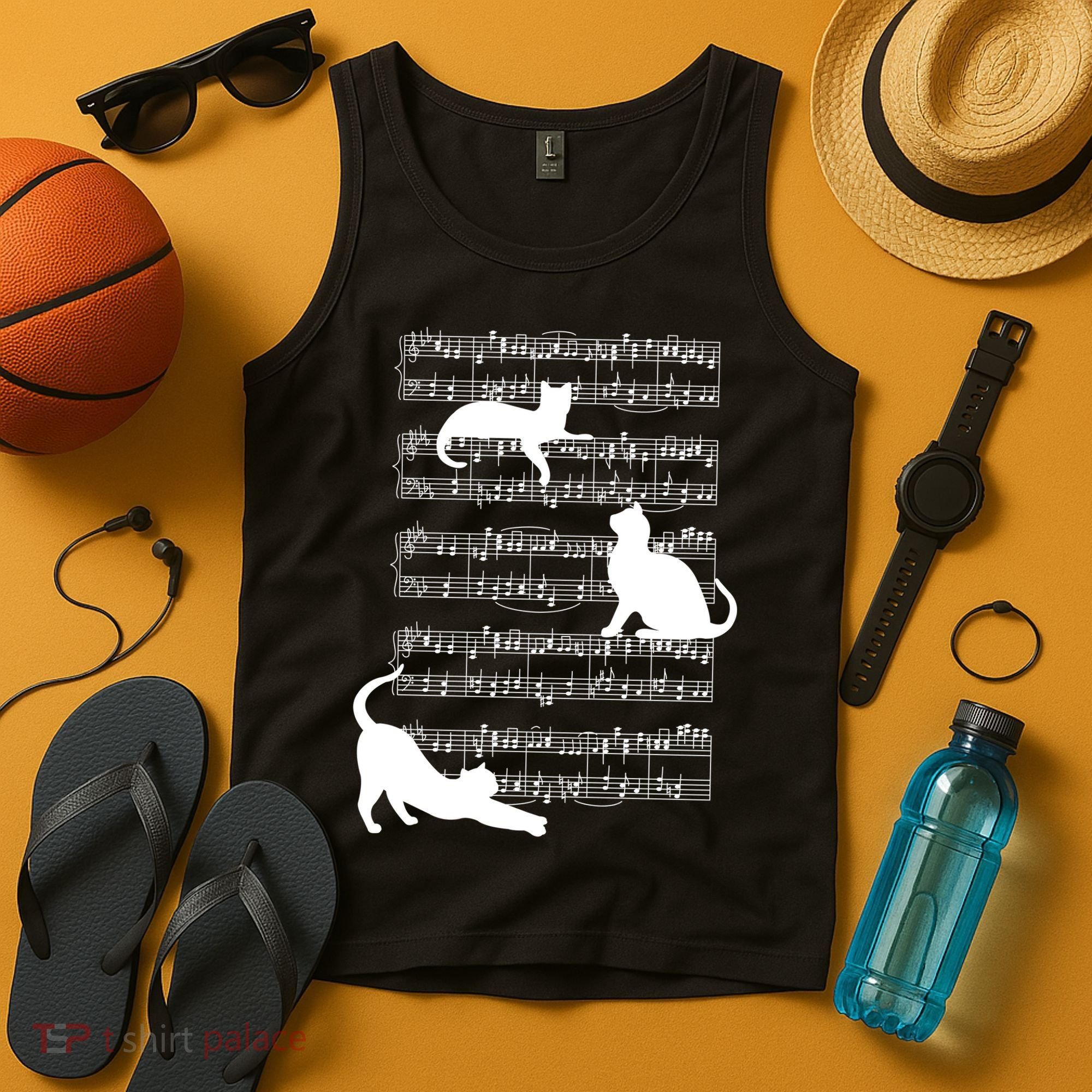 Cat Music Note Sheet Tank Top