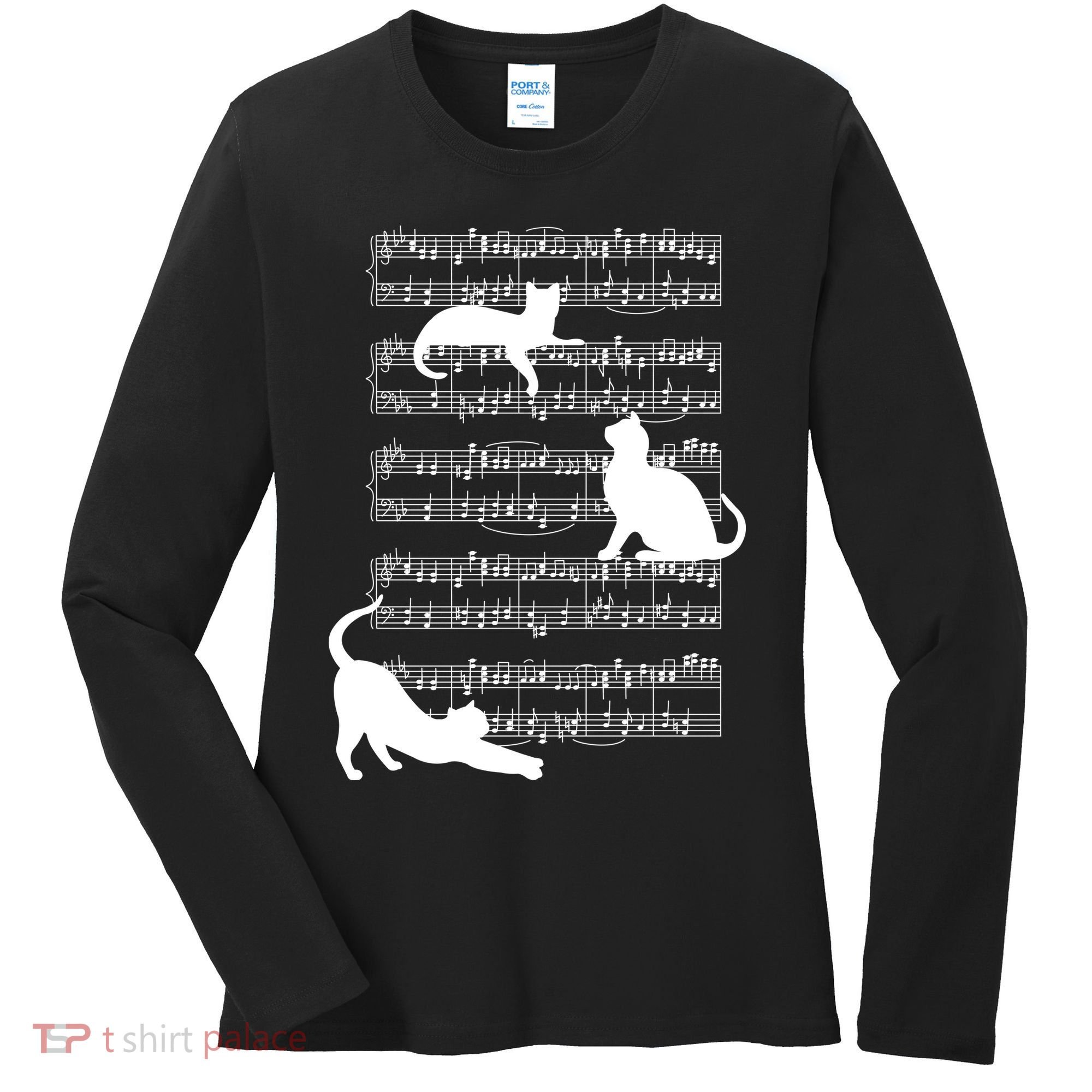 Cat Music Note Sheet Women's Long Sleeve Shirt
