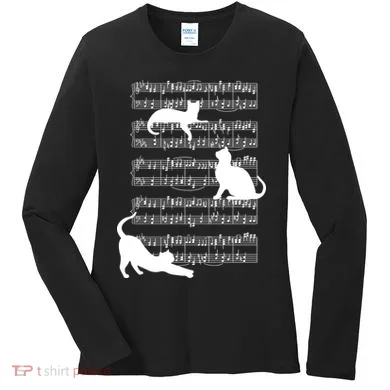 Cat Music Note Sheet Women's Long Sleeve Shirt