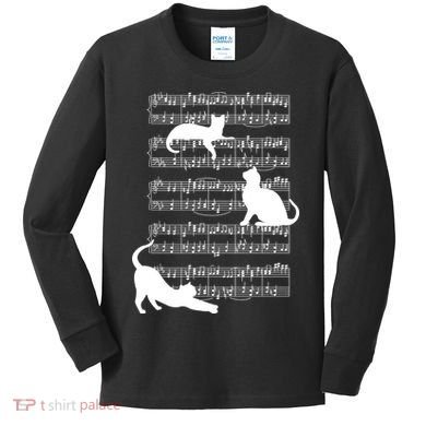 Cat Music Note Sheet Kids Long Sleeve Shirt