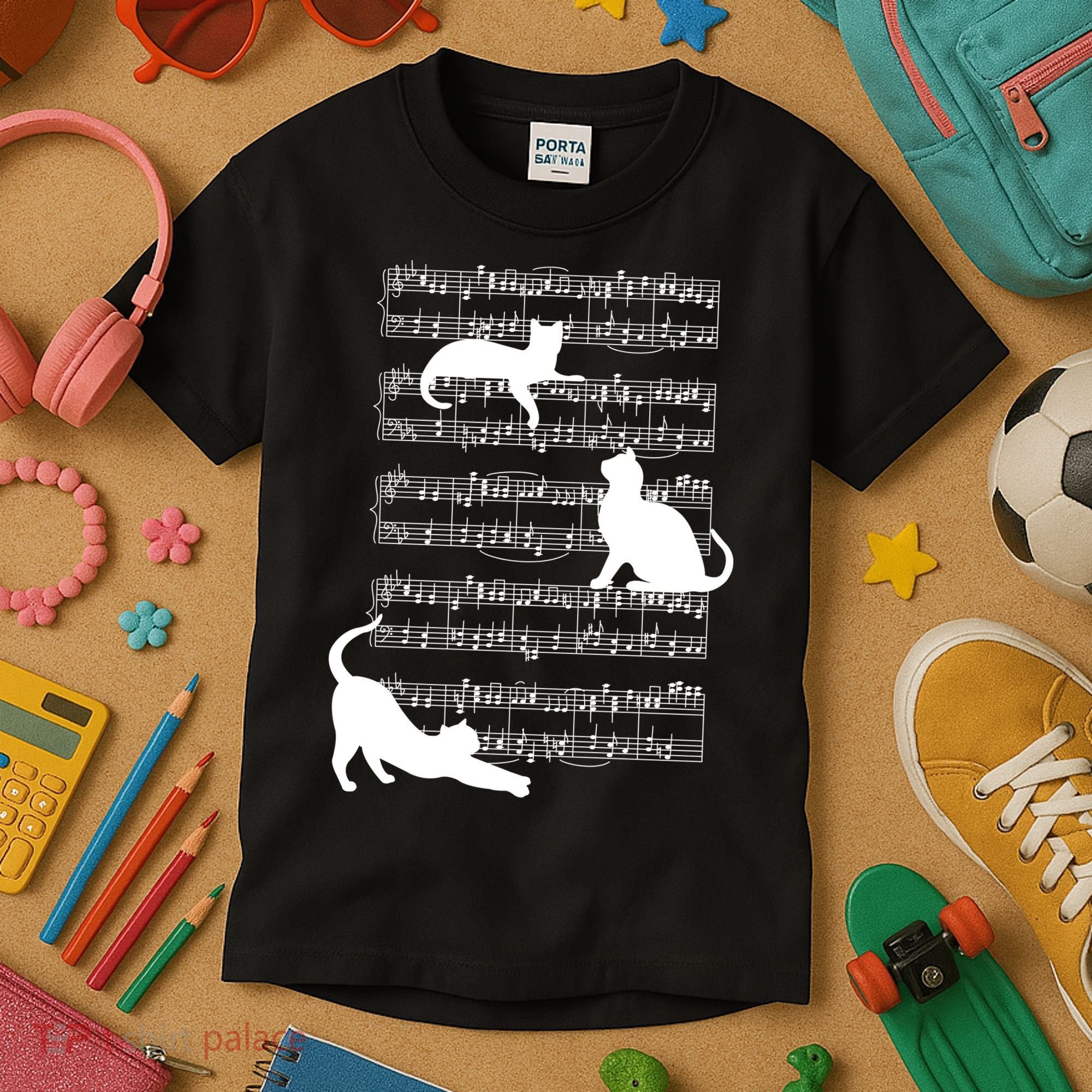 Cat Music Note Sheet Kids T-Shirt