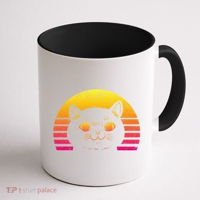 Cat Retro Sunset Coffee Mug back