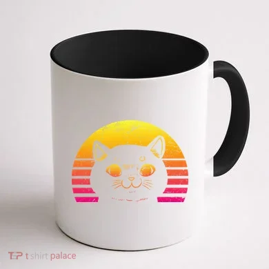 Cat Retro Sunset Coffee Mug back