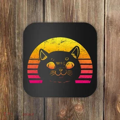 Cat Retro Sunset Coaster
