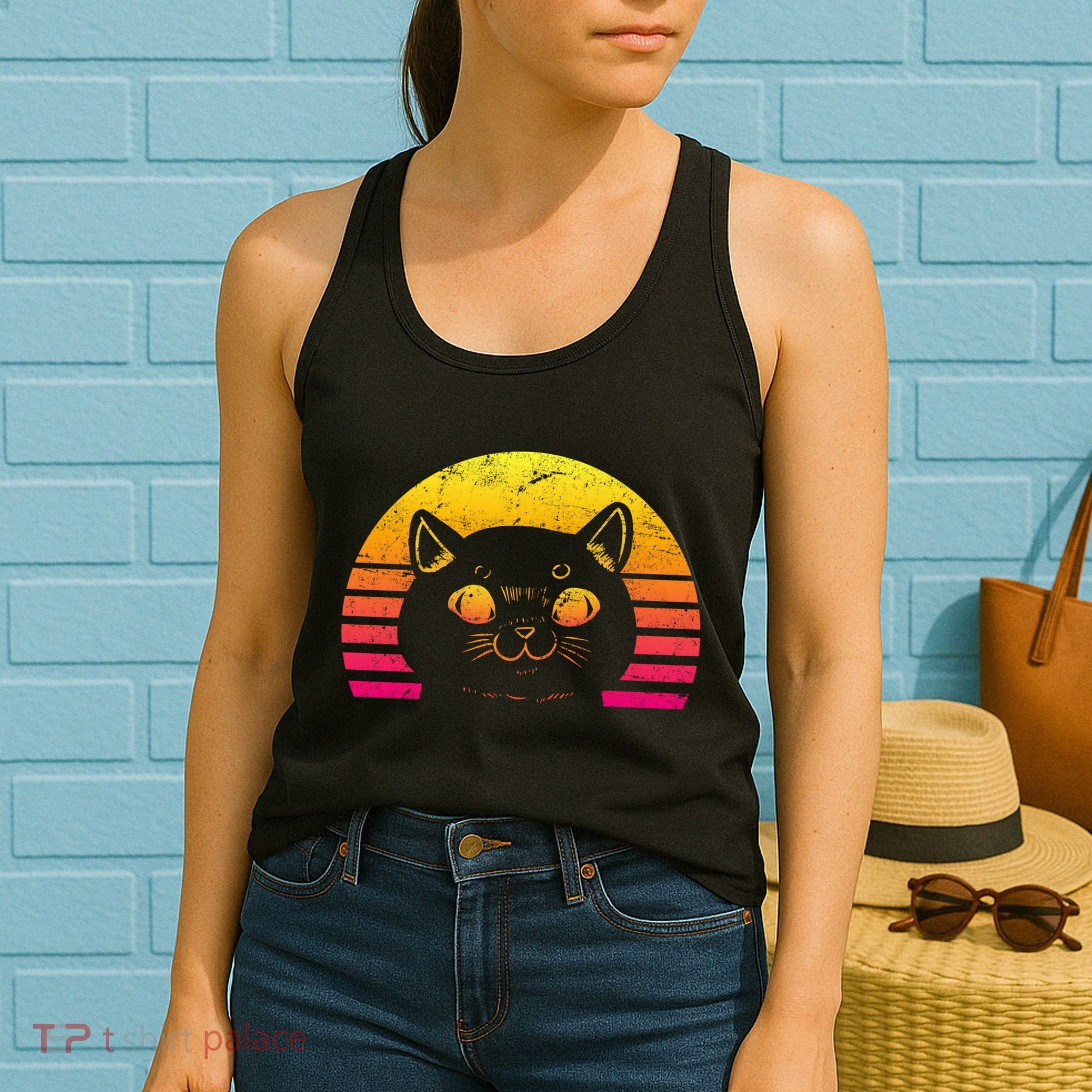 Cat Retro Sunset Women's Tank Top