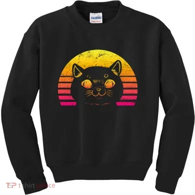 Cat Retro Sunset Kids Sweatshirt